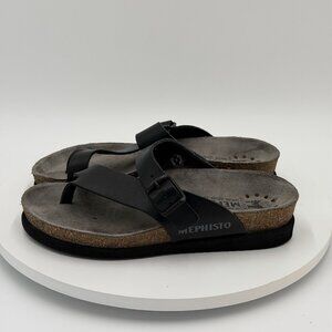 Mephisto Womens Helen Plus Sandal Size 36 US 6 Black Nubuck Leather Thong Slide